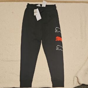 PUMA Kids' Black Joggers with Red and Gray Logo